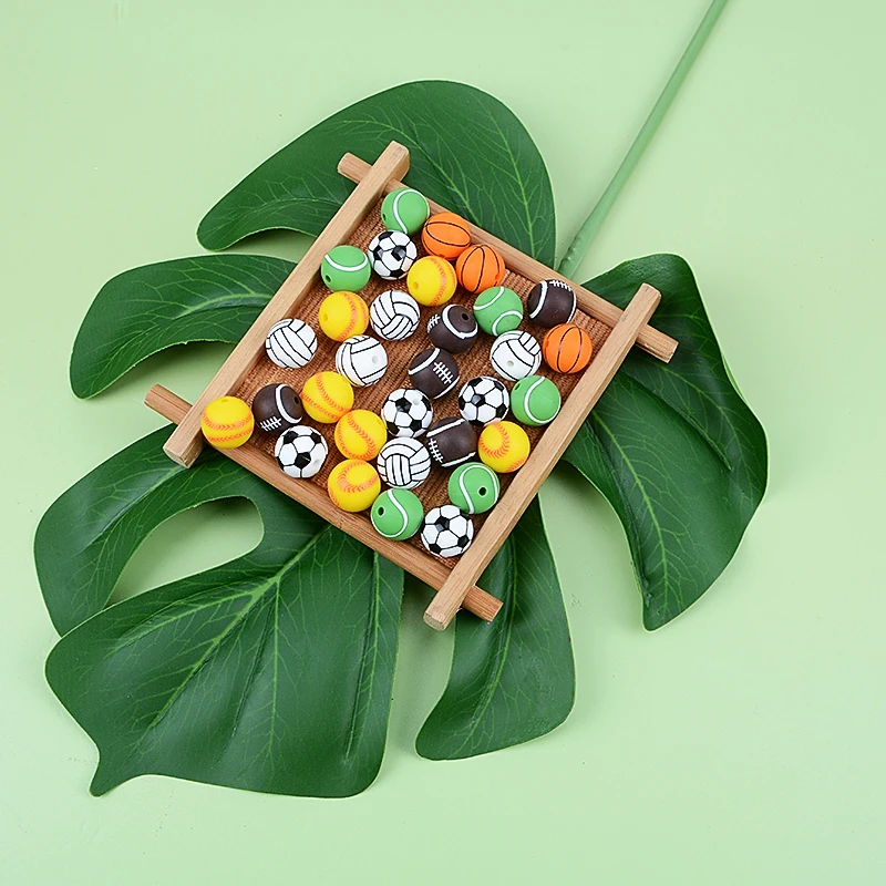 15 мм Силиконовые печати из бисера браслет спортивные BPA бесплатно ребенка при прорезывании зубов круглый шар DIY аксессуары США склад Прорезыватель для зубов бусины