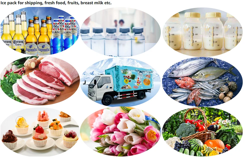 Reusable flexible water immerse soak ice pack for transporting fresh food slim thin dry ice gel pack