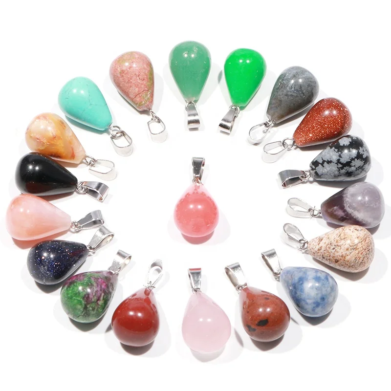 Charms Raw Crystals Healing Stones Round Water Drop Pendant 925 Natural Stone Pendants For Jewelry Making Wholesale Bulk