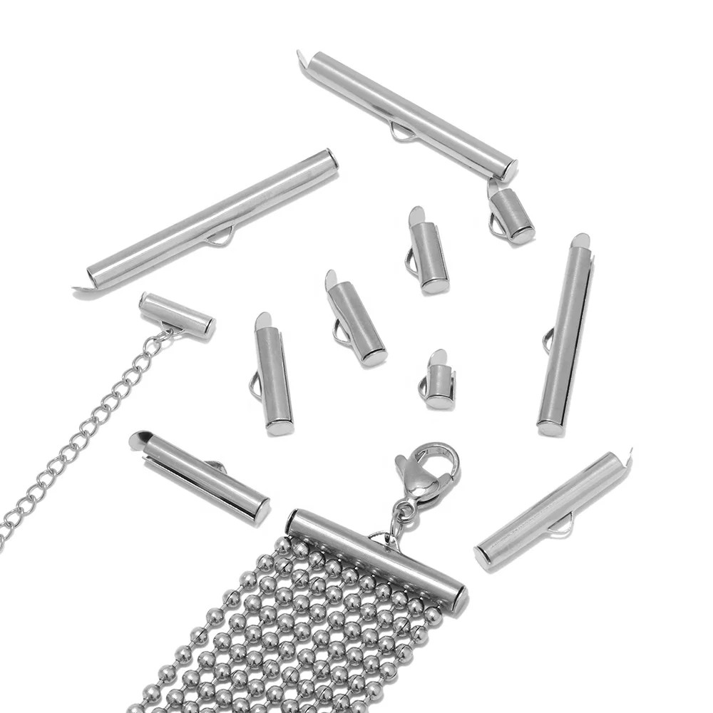 Crimp End Slider Clasp Buckles Tubes Connectors Findings for DIY Bracelet Jewelry Making Accessories