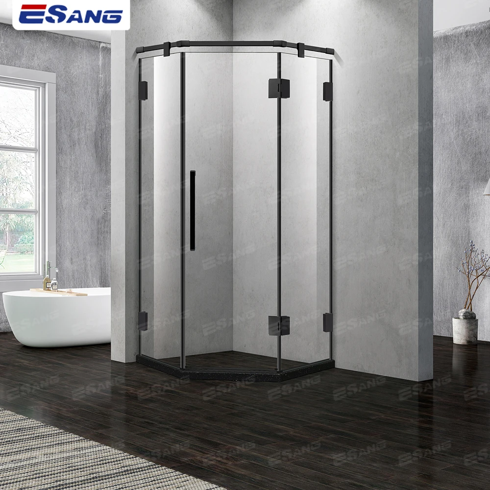 ESANG Black Frameless Tempered Glass Hinge Stainless Steel Shower Cabin Fittings Diamond Shower Rooms Enclosures