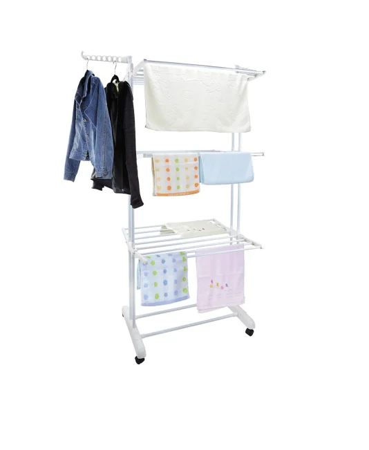 Clothes Airer 3 Tier Foldable Laundry Drying Clothes Rack Outdoor Indoor Heavy Duty Clothing Airer Garment Dryer Stand on Wheel