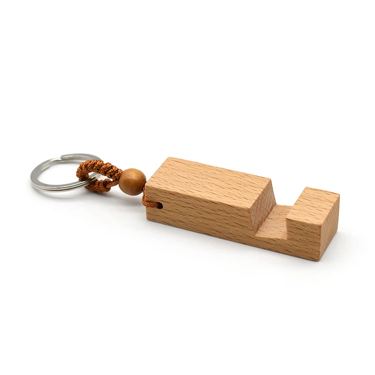 Hot selling Custom logo wooden keychain portable contracted design high quality phone holder