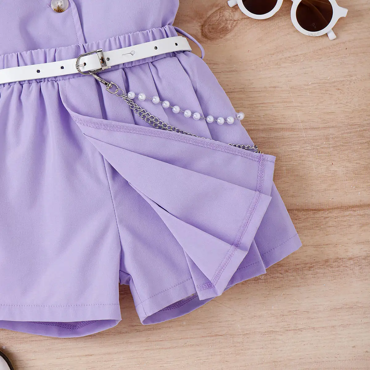 4-7Y Fashion 2023 Summer Kids Outfit Solid Short Sleeve Single Breasted Shirts+Pleated Skirts+Hat 3Pcs Girls Clothing Sets