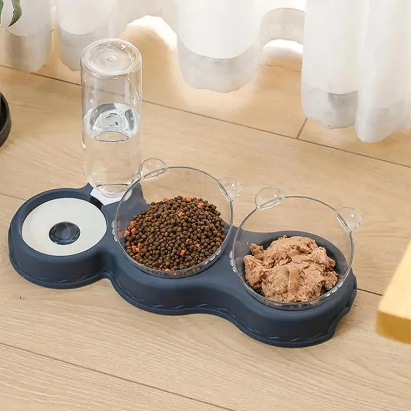 Pet Supplies Anti Slip 3 in 1 Cat Dog Bowl Pet Feeder Food Water Automatic Drinking Bottle Fountain Pet Water Dispenser