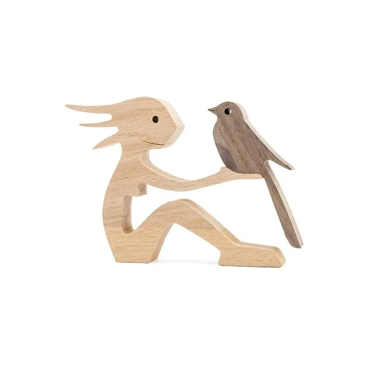Wooden Dog Figurines Dog Statue Wooden Sculptures Handmade Accents Crafts Wooden Carving Dog