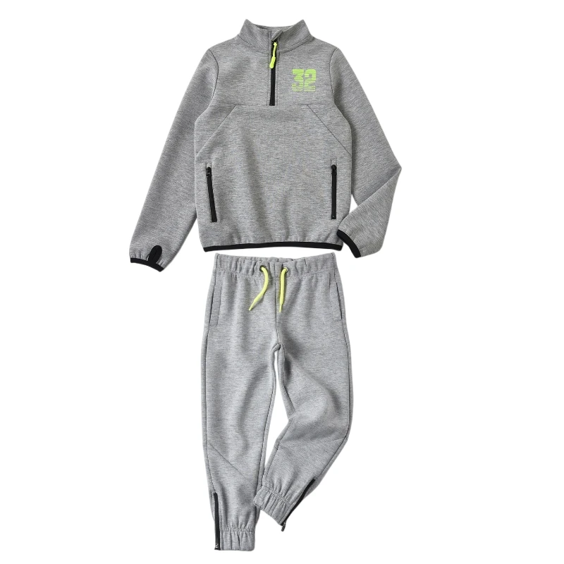 Custom Orange Children Boys Quarter Zip Long Sleeve Top Jogger Sweatshirt Set