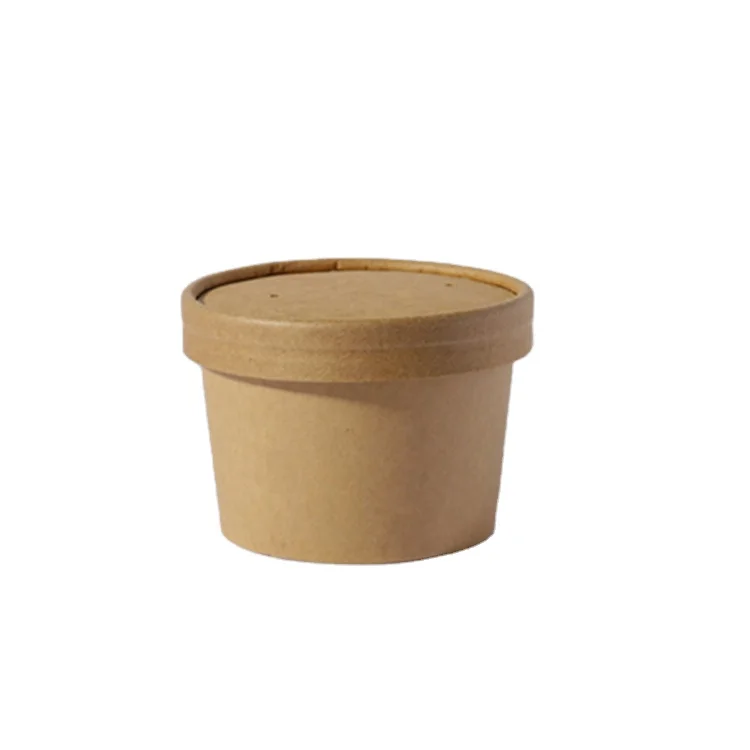 250ml disposable kraft paper soup cup with flat paper Lid factory direct sale