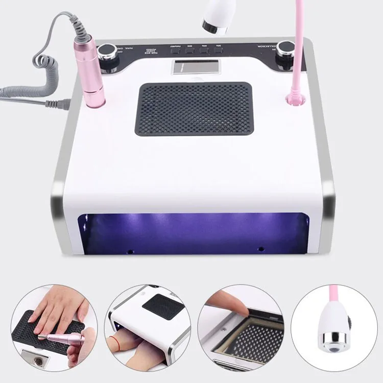 2020 New 4 in 1 Electric Nail Drill Machine with 30000RPM Handpiece Dust Vacuum Suction 108W LED UV Lamp Electric Nail File