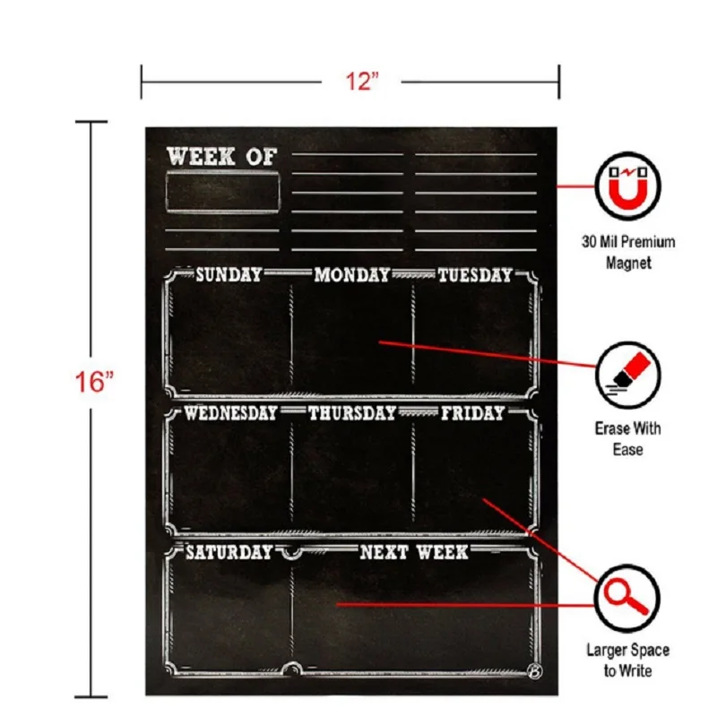 High Quality Custom Daily Weekly Monthly Planner Calender Todo List Fridge Magnetic Blackboard