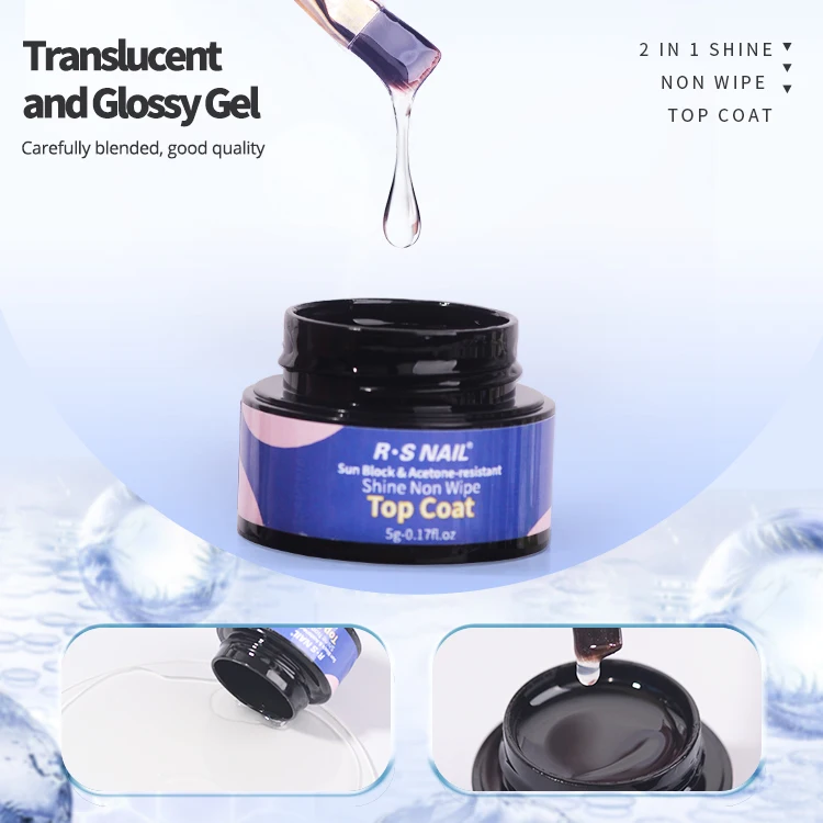 2024 Cheap Nails Suppliers Free Sample Gel Polish Nail Service Sun Block & Acetone-resistant 2 in 1 Shine Non Wipe Top Coat