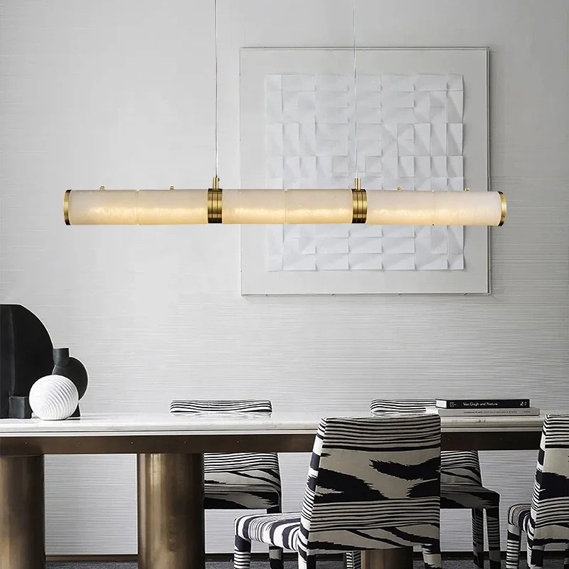 Hot Selling Banquet Hall Unique Creative Marble Strip Lighting Factory Italian Alabaster Tube Single Dining Island Chandelier
