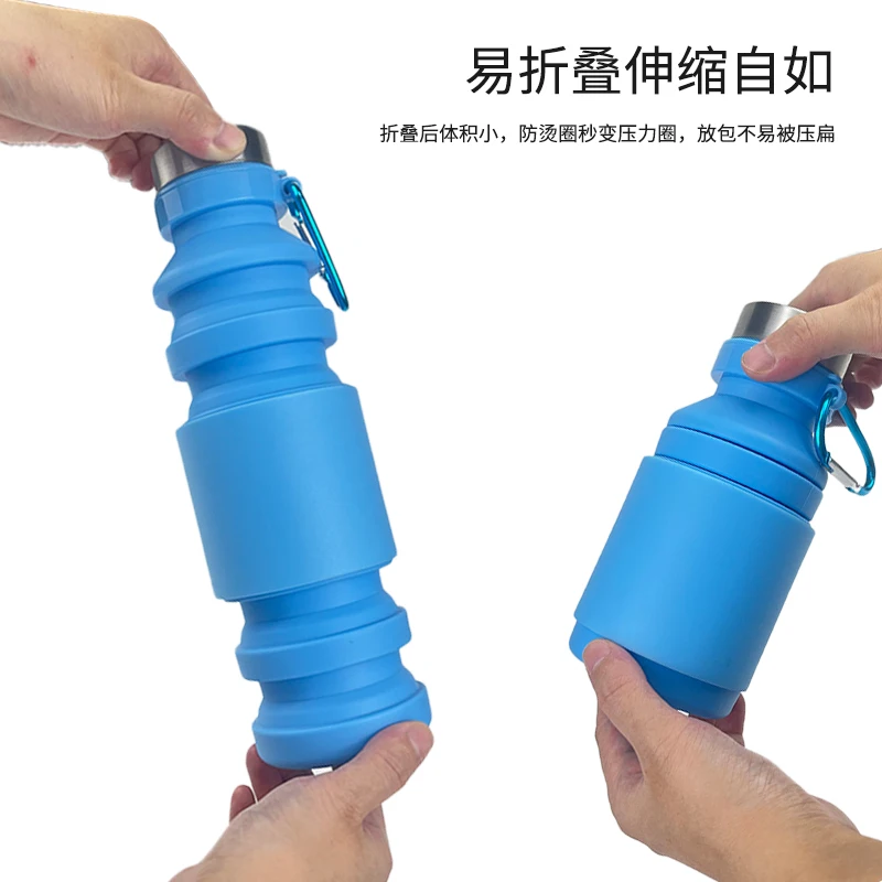 550ml 18oz Silicone Foldable Collapsible Water Bottle FOR Outdoor Travel Sport