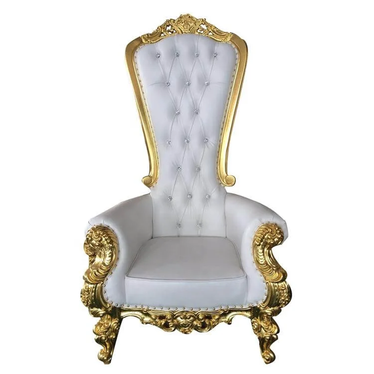 Solid wood frame royal white throne chairs luxury wedding king