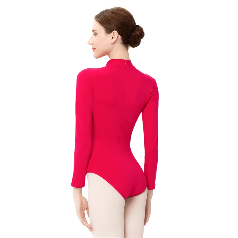 Turtle Neck Long Sleeve Zipper Back Dance Leotard Ballet Costumes For Girls