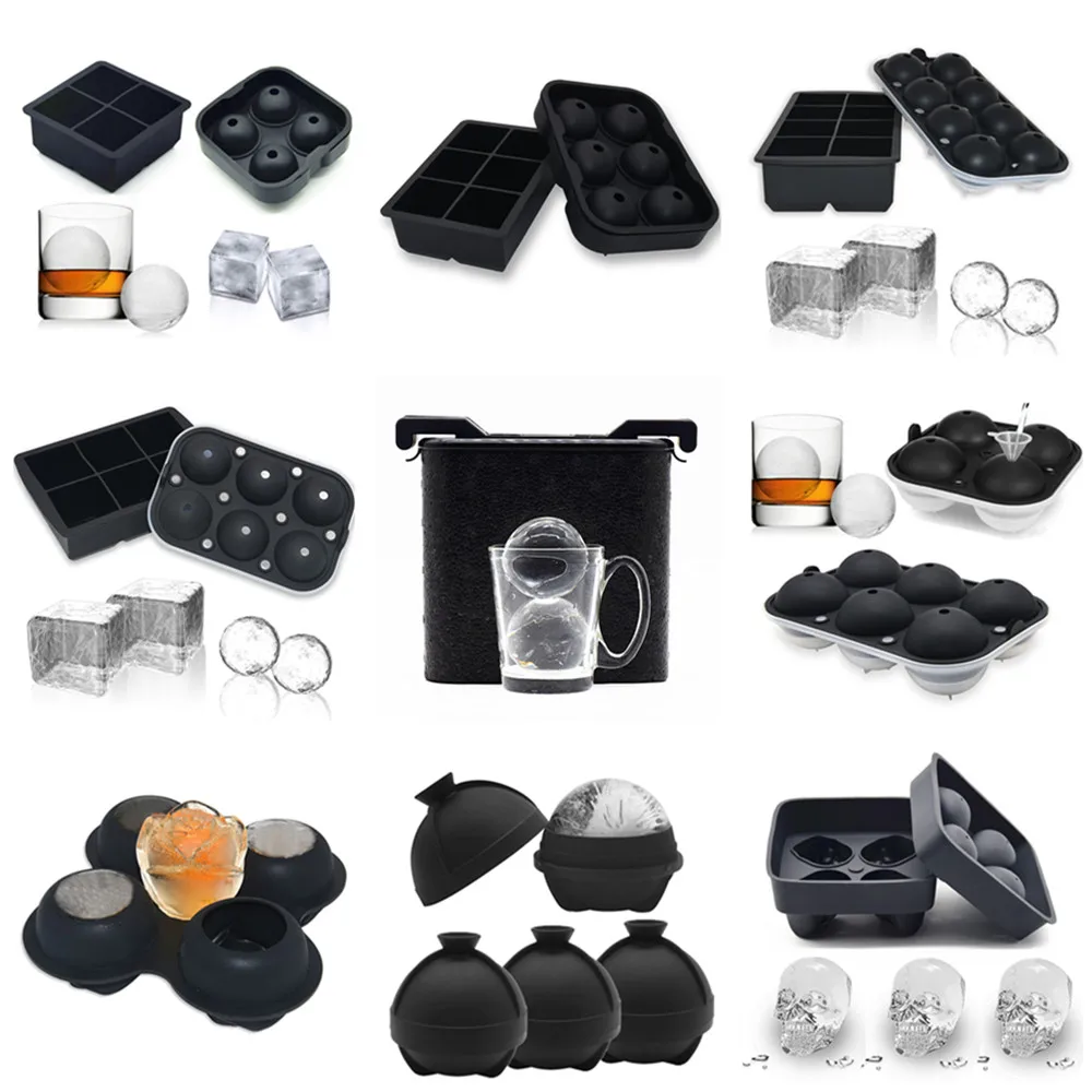 Benhaida New Arrival Reusable Cocktails Ice Sphere Tray Whisky Ice Ball Maker Easy Release Silicone Round Ice Cube Mold with Lid