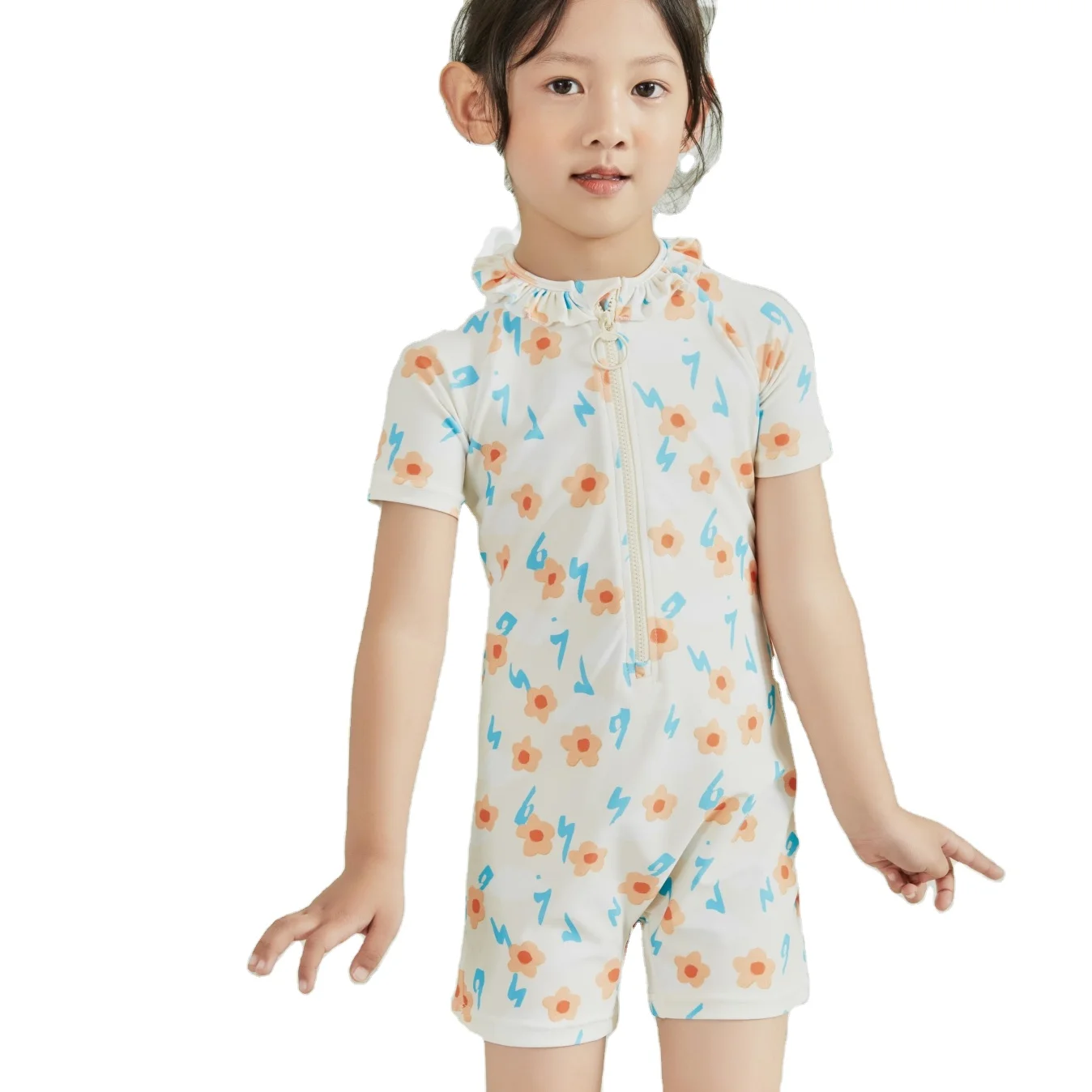 2023 kids summer clothing one piece swimsuit short sleeve children swimwear girls