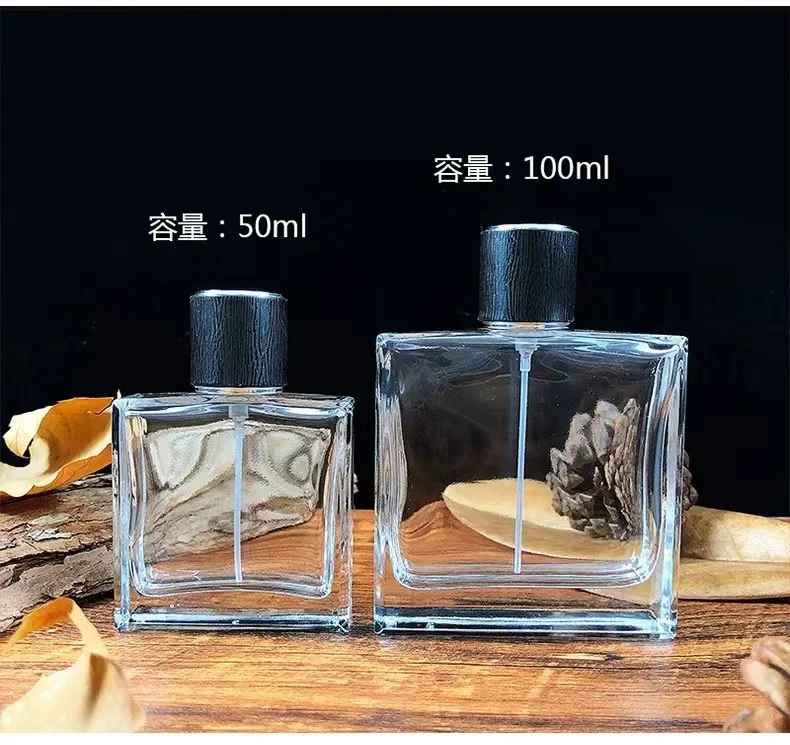 China Custom 50ml-100ml Square Spray Refillable Glass Perfume Bottles Empty with Screen Printing for Cosmetic Use Free Sample