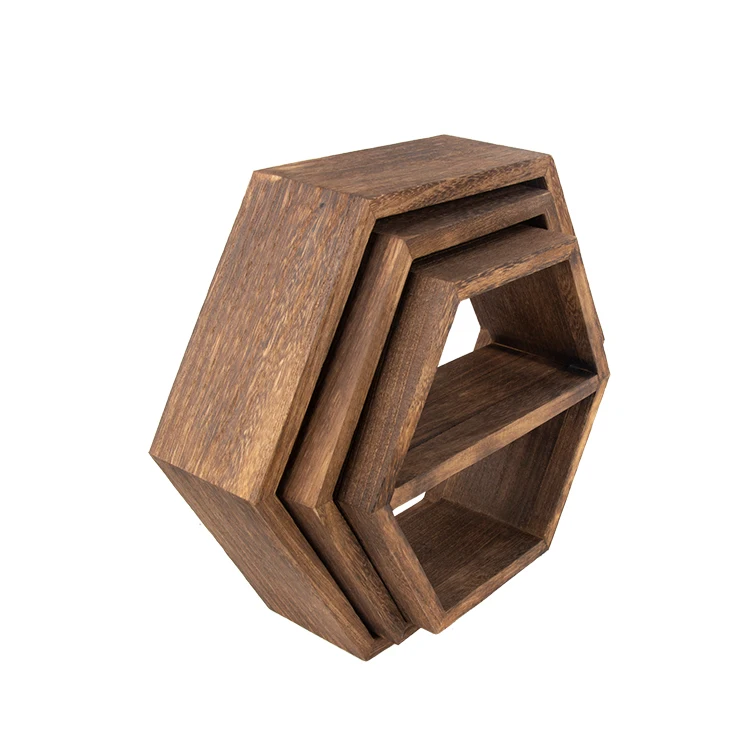 Rustic solid wood floating bathroom wall shelf home decor wall shelf wood hexagon