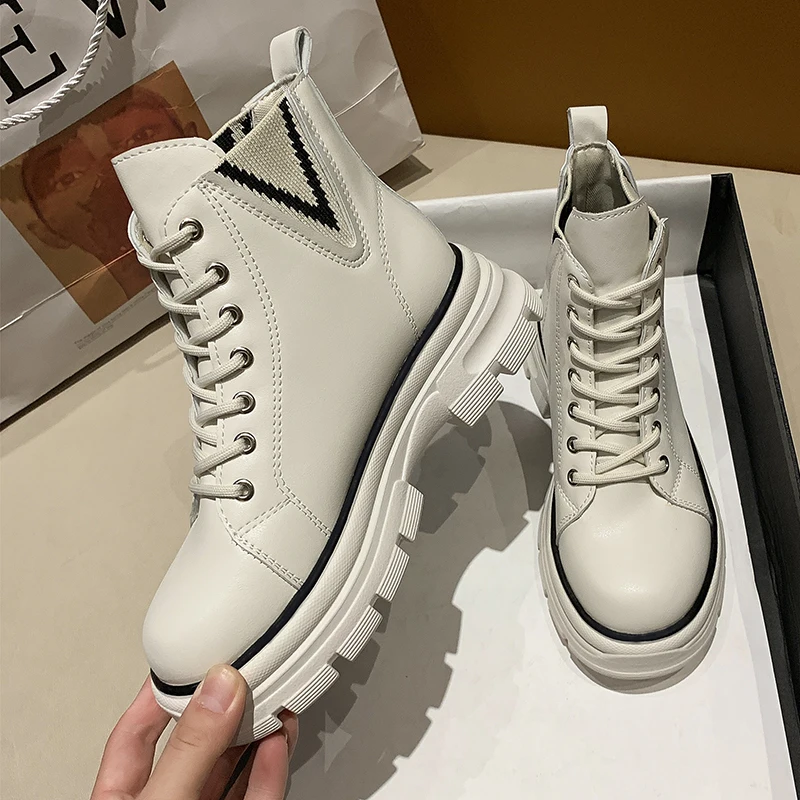 Fashion Lady Pu Leather Martin Boots New Style Chunky Platform Casual Ankle Boots