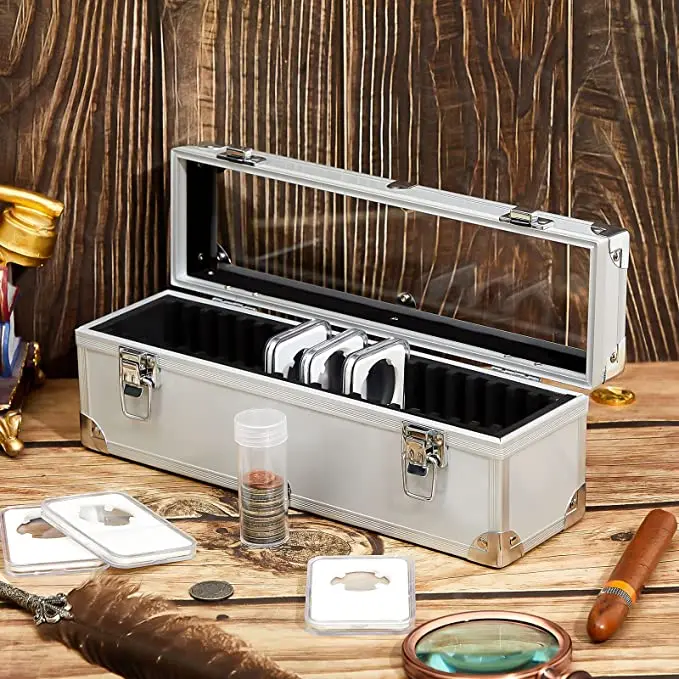 Hot sell slab coin holders with handle coin slab holder storage collection supplies slabbed aluminum coin storage box case