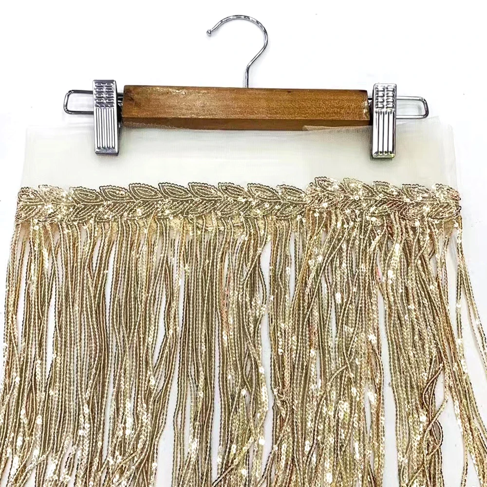R418 wholesale luxury garment sequins fringe lace trim tassel trimming for dress