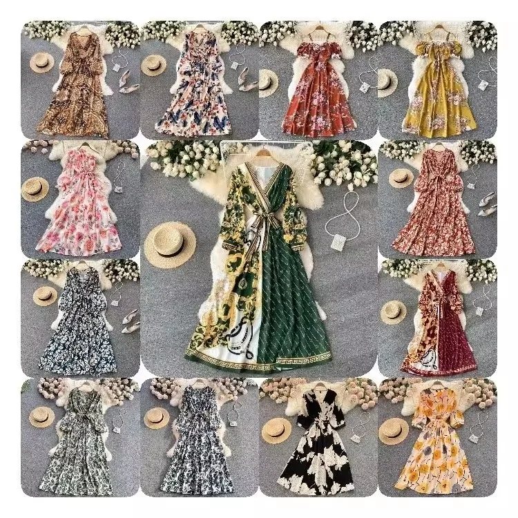 Stockpapa Ikebel Floral Print Elastic Prom Bangkok Cheap Women Classy OEM Corset dresses Casual Long Dresses