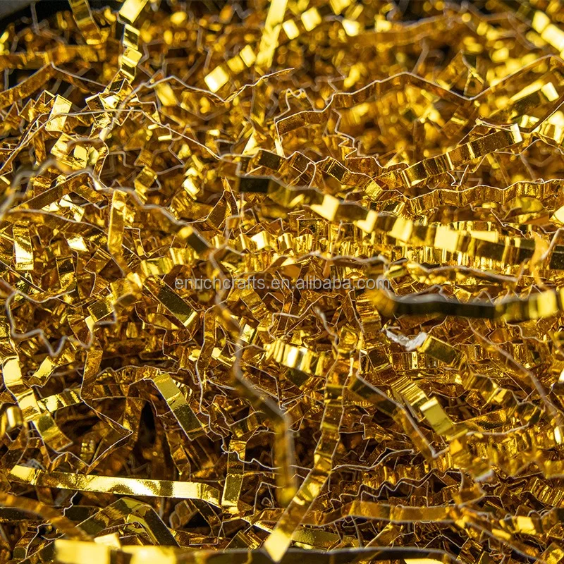 Shiny Metallic Gold Raffia Foil Shredded Paper Gift Box Paper Shreds 100G Gold Crinkle Cut Paper Metallic Gift Box Filler