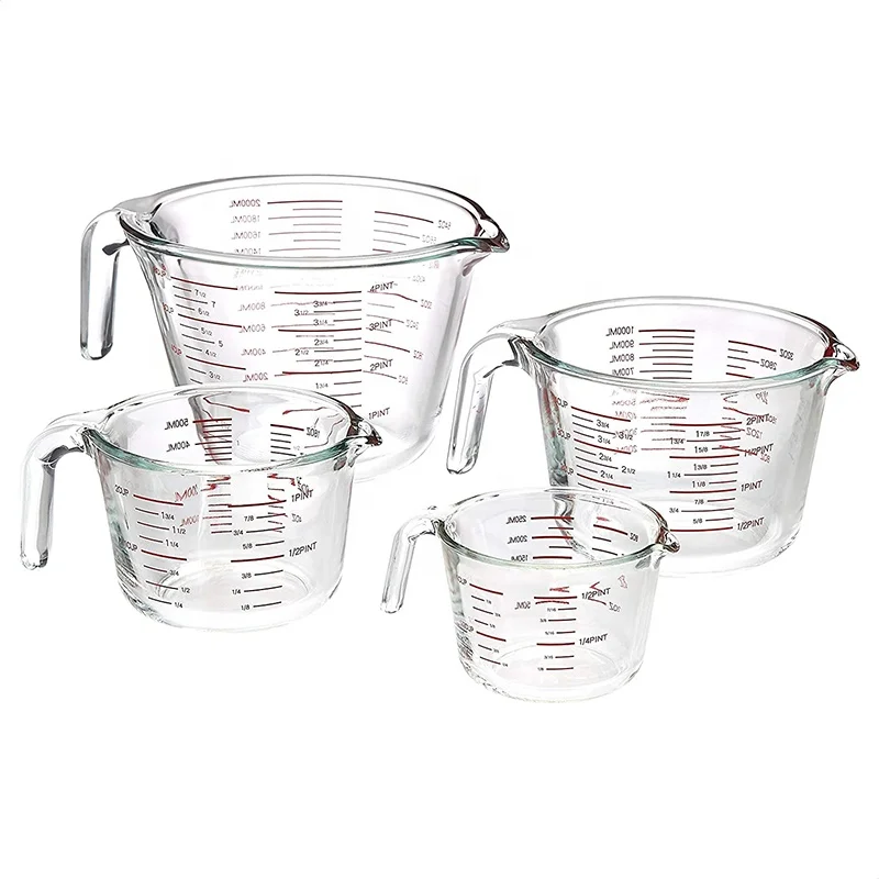 Transparent Glass Measuring Cup, 4 Piece Set
