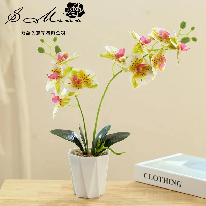 Wholesale artificial orchids and white plastic pot bonsai office decoration
