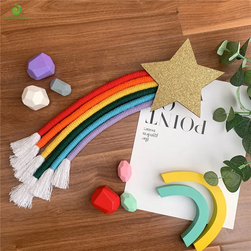 
Nordic Rainbow White Tassel Wall Hanging Woven Rope Knitting Wall Decor Gold Star Kids Room Ornaments Nursery Bedroom Decoration 
