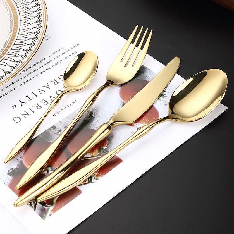 Hot Sale Gold Cutlery Set Stainless Steel Knife Fork Spoon Kitchen Utensils Cutlery Knife Fork Spoon Gold Silverware Flatware