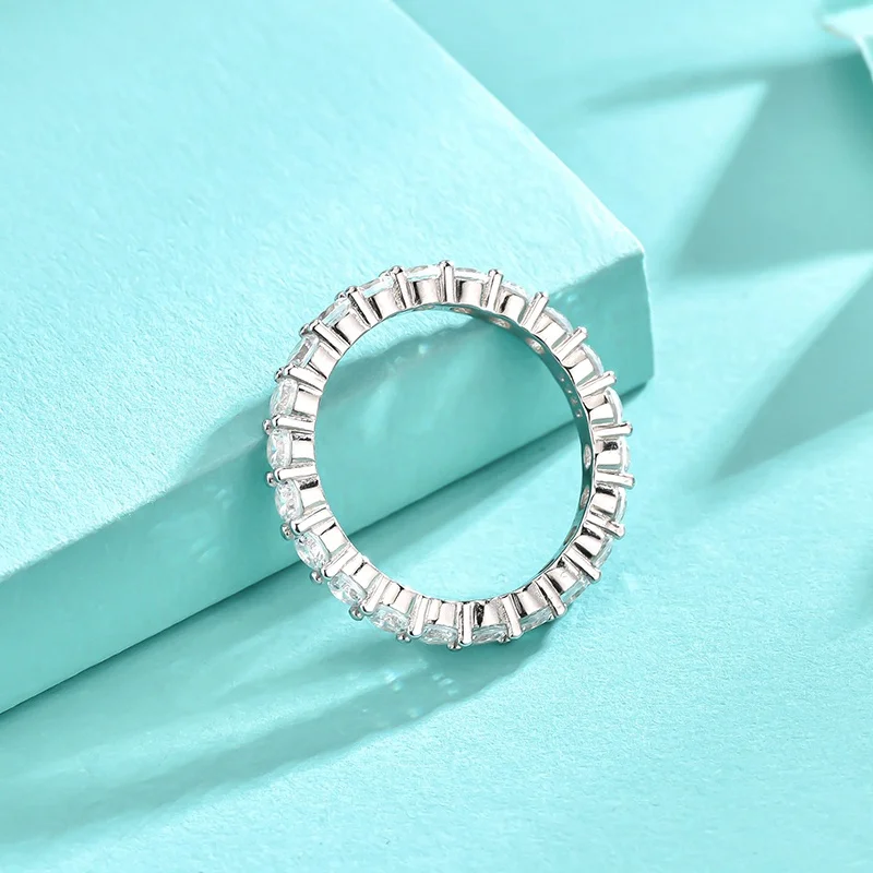 2022 silver cz eternity ring pave 3mm cubic zirconia engagement band 925 sterling silver round cut cubic zircon ring
