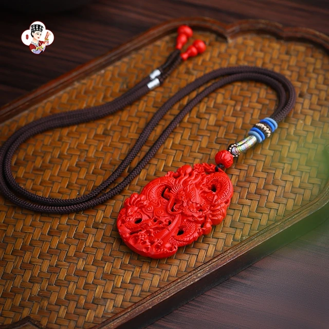 Women Jewellery Necklace Double-Sided Carved Dragon Shaped Pendant Necklace High Quality Red Ruby Costume Necklace Jewelry