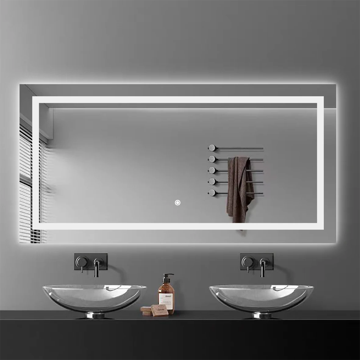 E104H60120 Hot sale crystal light dimmable cosmetic magic mirror LED wall mouted mirrorFrameless Defogger Led Backlit Mirrors