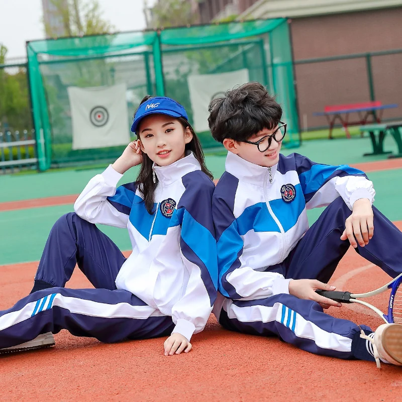 2023 summer new student school uniform set with custom embroidered logo long sleeves children uniforms