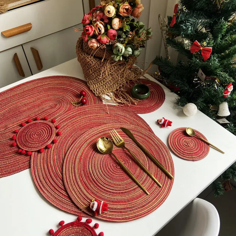 Love Joy Wholesale Set of Woven Dining Table Place Mats Individual Table Round Woven Place Mat Table Woven mats pads