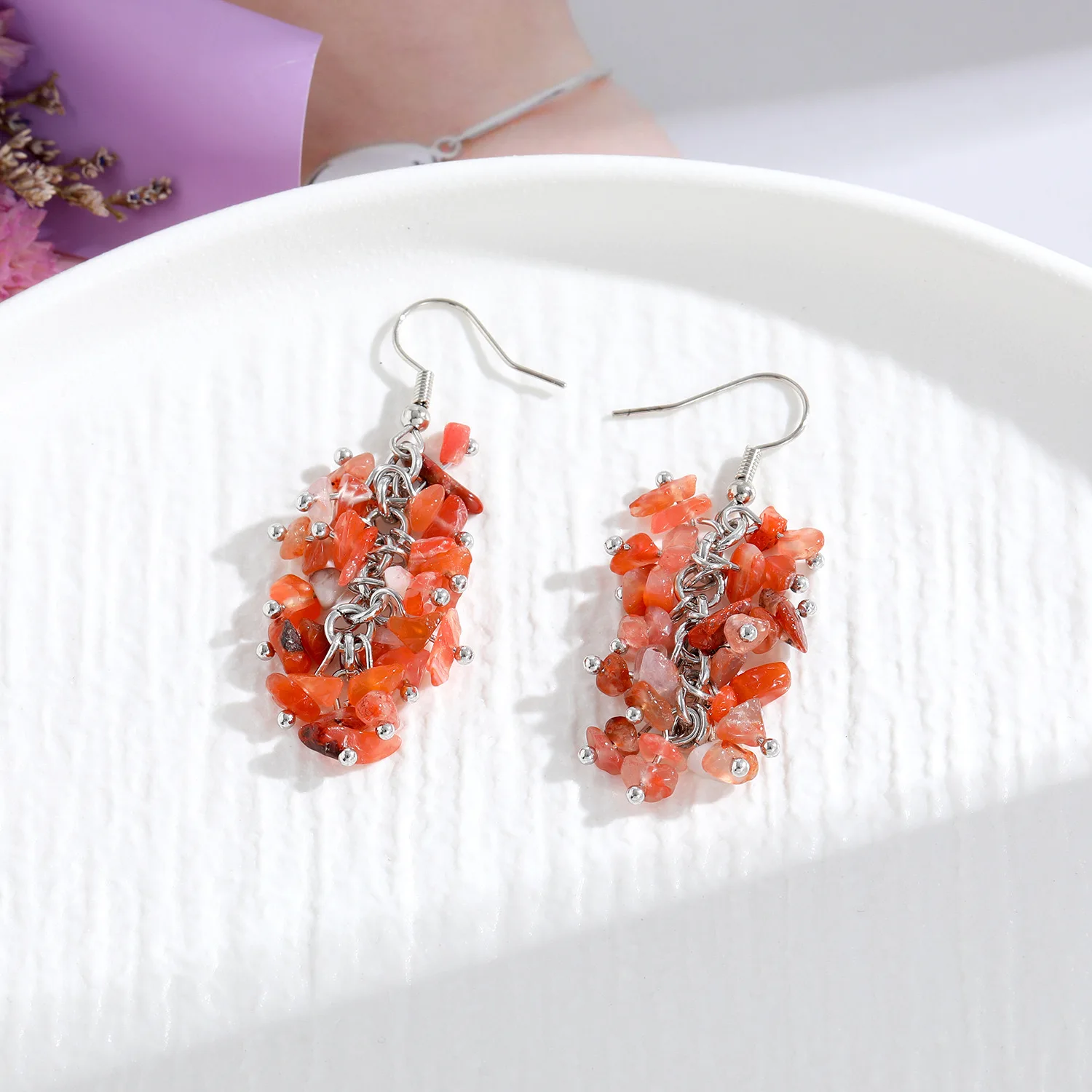 Natural Amethyst Crushed Stone Earrings Eardrop Multi-colored Seven Chakra Crystal Chips Earring for Jewelry Making