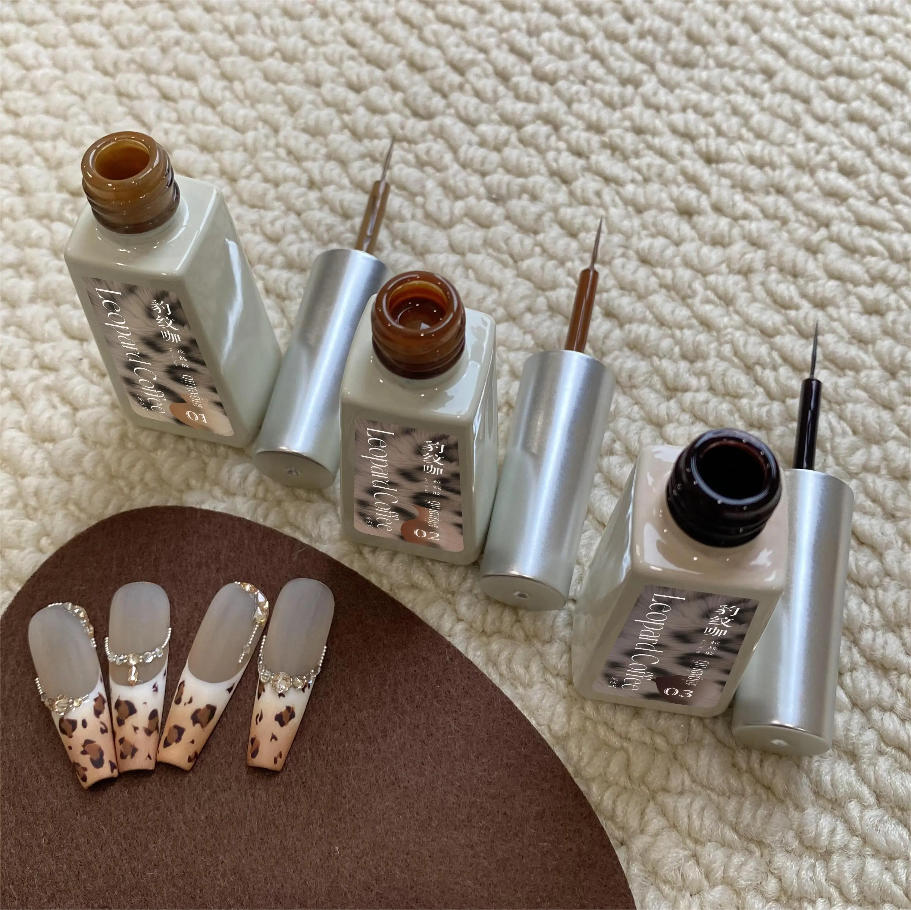 DIY Leopard Coffee Nail Polish French Gel Liner Nail Art Products Waterproof Nail Glue for Ladies