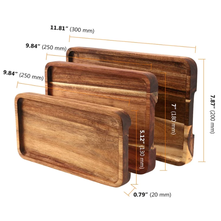 Wholesale Wooden Serving Platters Rectangle Natural Solid Acacia Wood Serving Tray