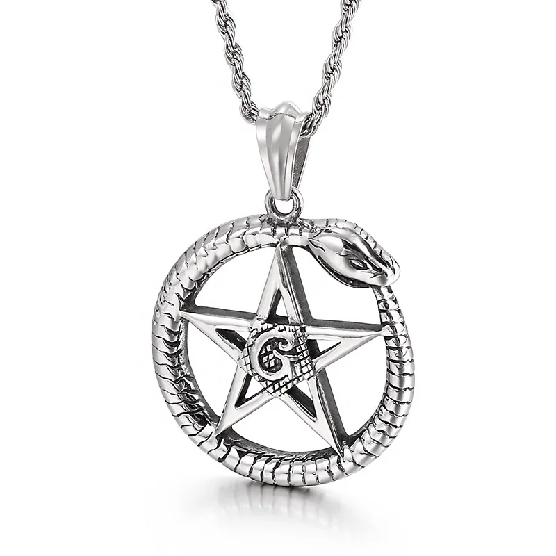 Stainless Steel Letter G logo Fish Star of David Serpent Snake Masonic Circle Pendant Necklace Men Jewelry Made in China
