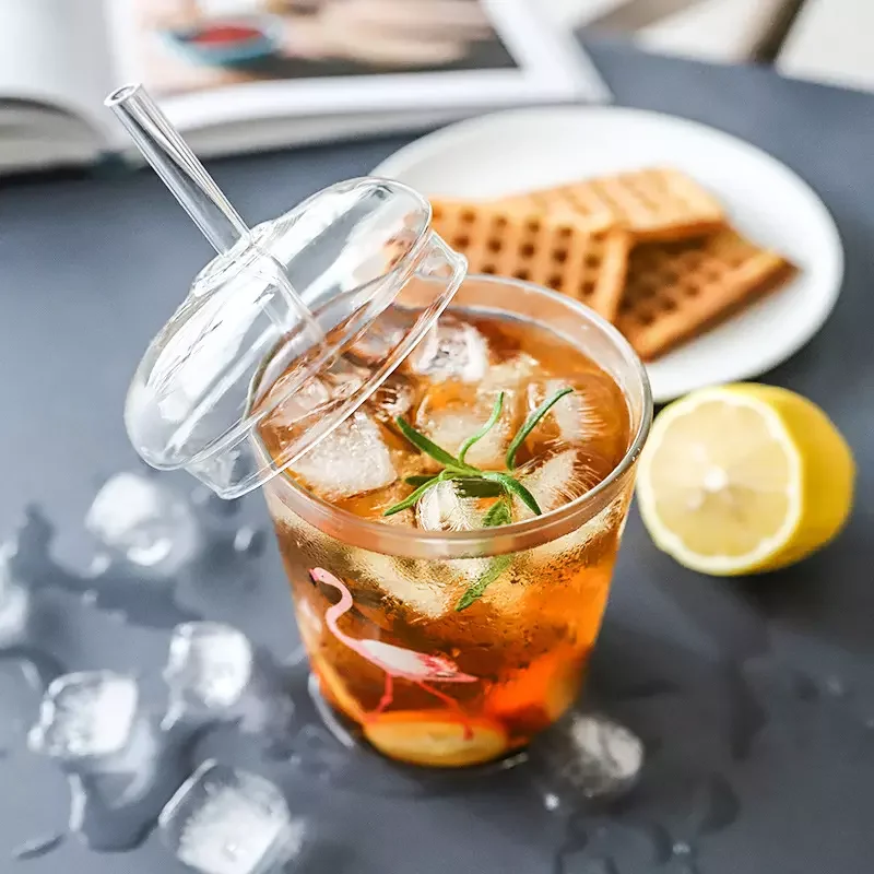 450ml Bubble Tea High Borosilicate Glass Water Cup Reusable Juice Smoothie Boba Cup Clear Glass Tumbler With Straw