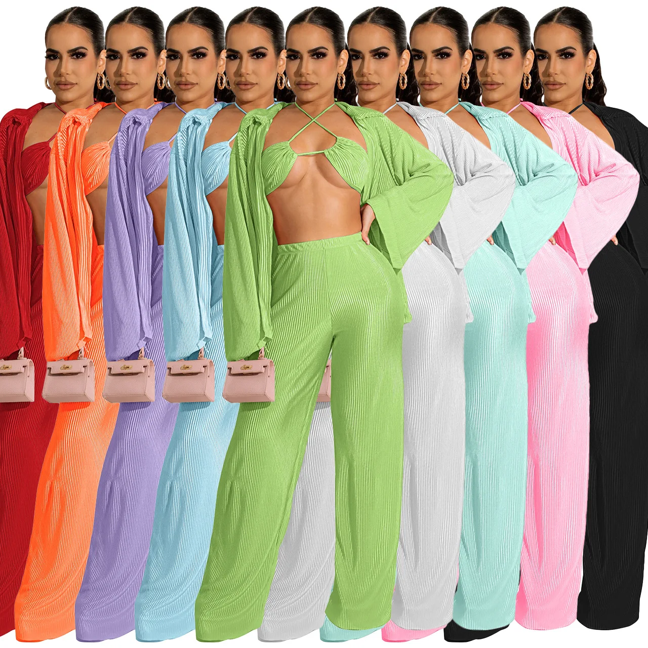 Lounge wear 3 piece set solid color plus size set for ladies trendy product 2022 women clothing