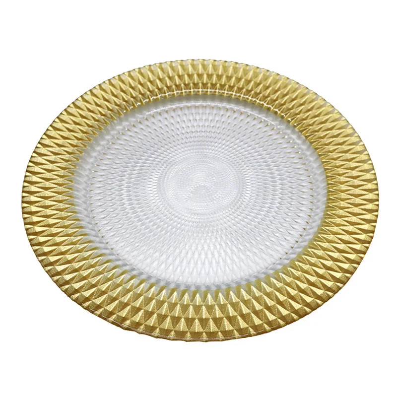 SXGP-37 gold edge dinner set flower edge glass charger plate Wedding Party serving plates