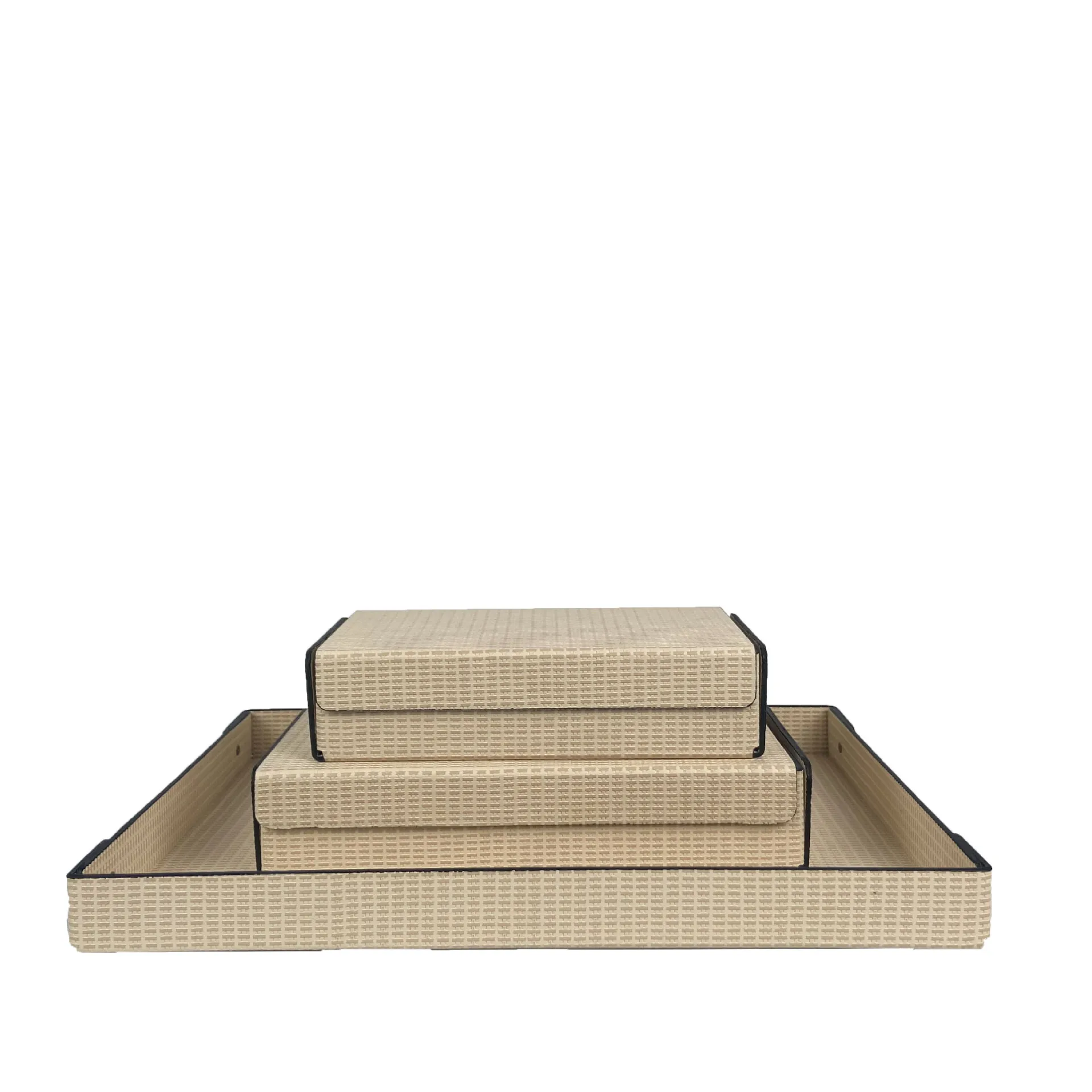 Modern Light Luxury Metallic Leather Creative Woven Pattern Tray Storage Box Model Room Bedroom Living Room Desktop Tissue Box