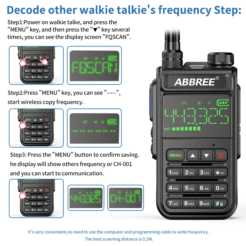 ABBREE AR-518 иди и болтай Walkie Talkie “иди и автоматическая беспроводная копия частоты 10 Вт 108-660 МГц воздуха группа 30 км USB зарядки Baofeng UV-5R радио