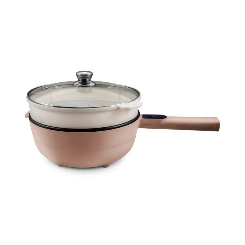 Multi Function Small Fry Pan Egg Boiler Electric Cooking Pot Handle Electric Frying Pan with Steamer Aluminum Tempered Glass 220