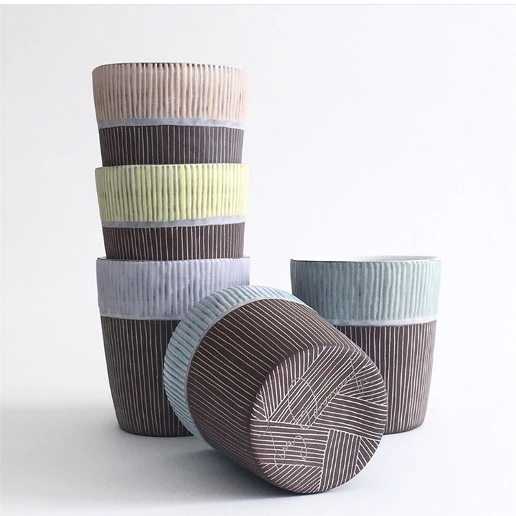 Уникальный дизайн в полоску тисненая деликатная керамическая чашка для кофе и чая в японском стиле