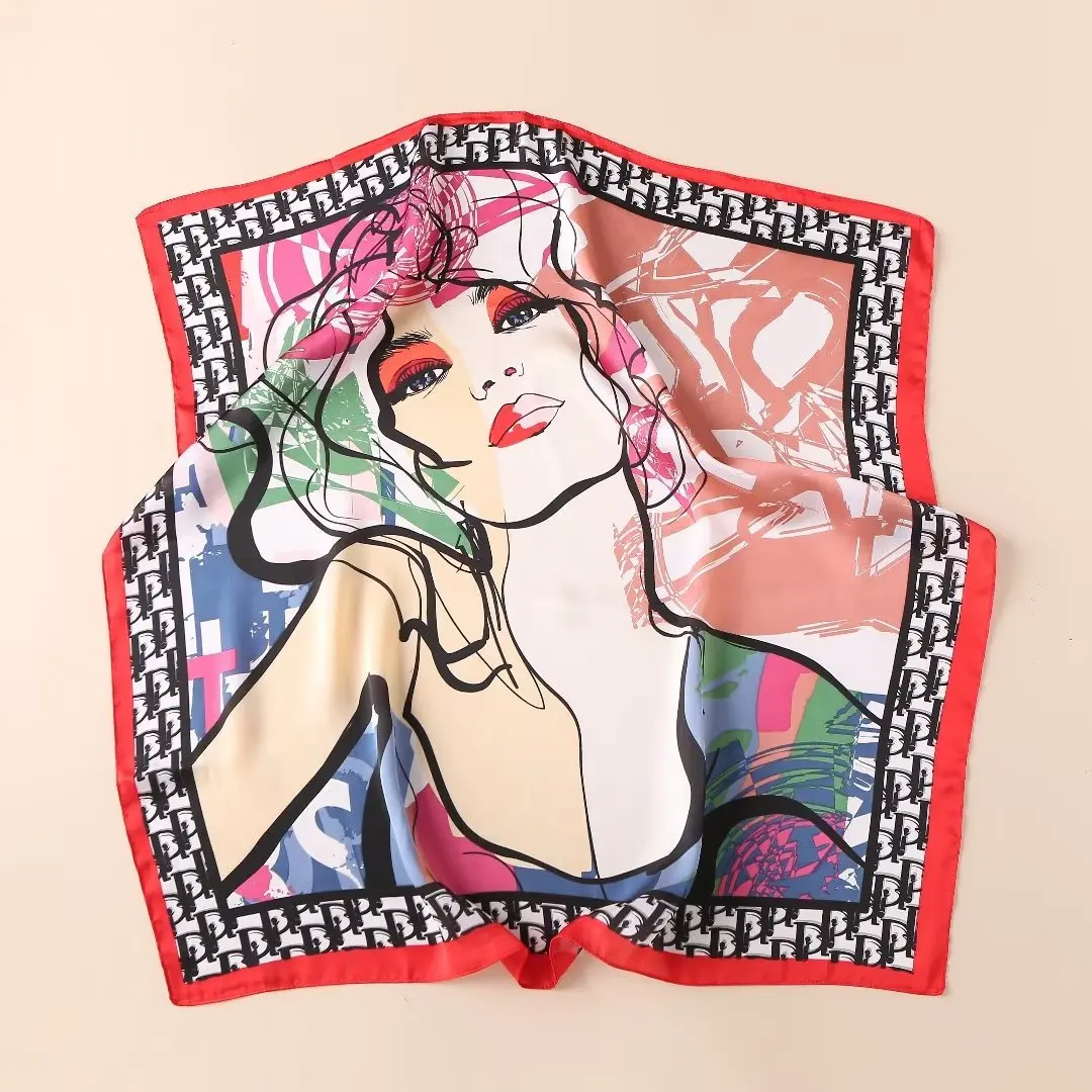 Custom Big Silk Scarf Women Digital Printing Satin Silk Scarf Hair Square Polyester Head Scarf for Women