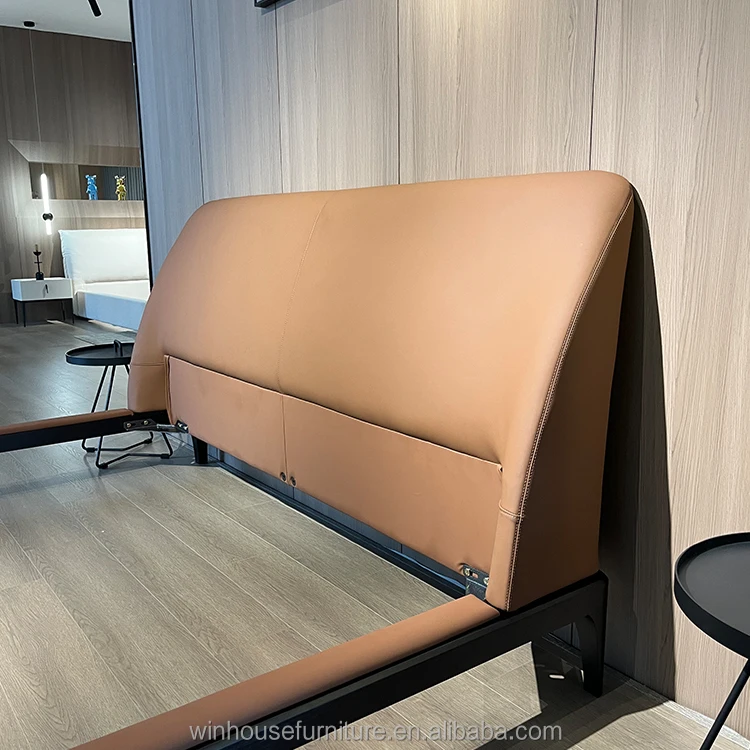 professional manufacture modern luxury design bedroom king bed wooden frame leather bed with headboard